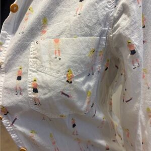 Anthropologie Acote White Shirt Button with Skater Print - S